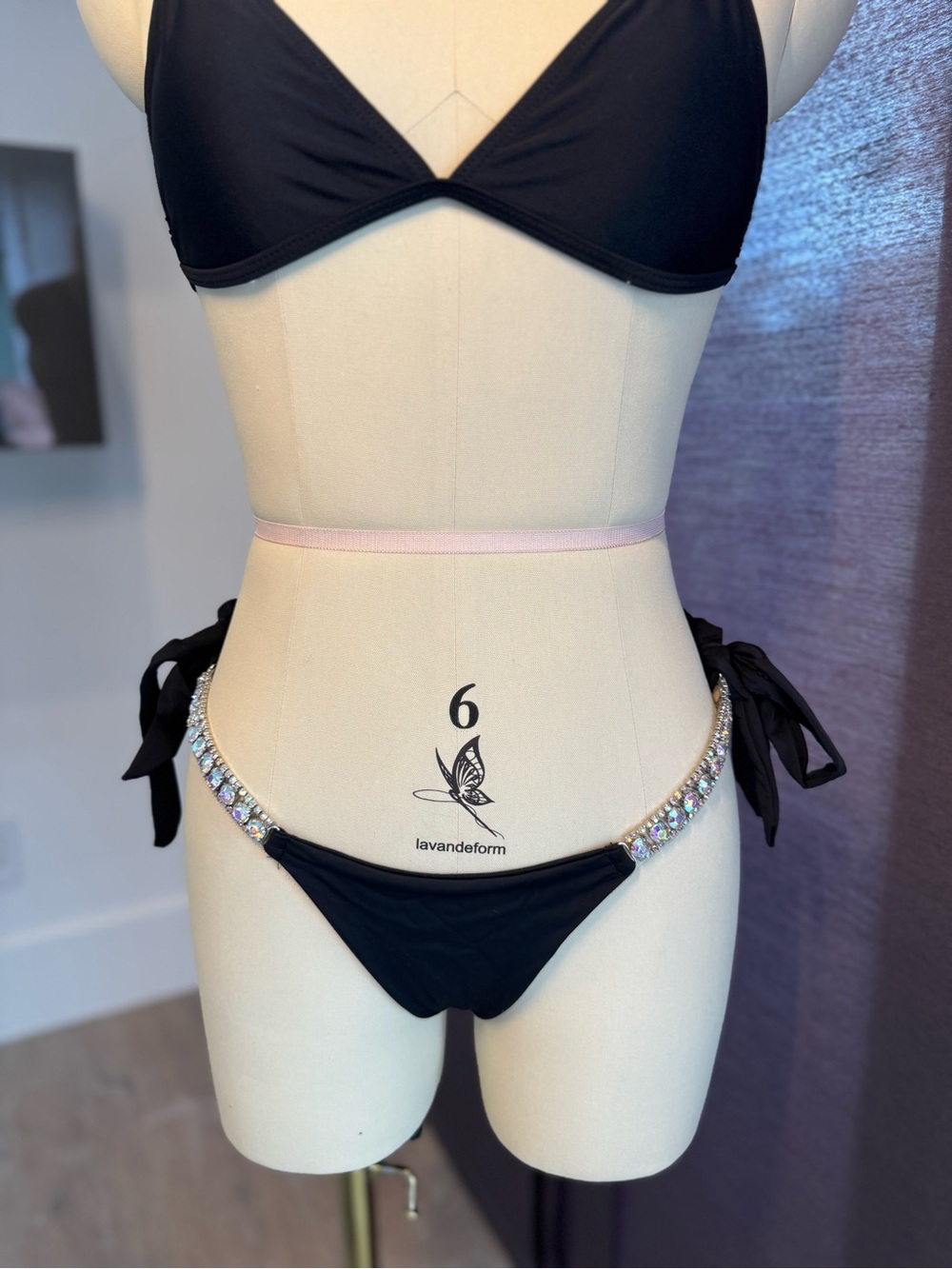 Black Bikini Set with Crystal-Embellished Ties